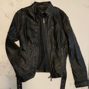 Black Distressed Leather Express Moto Jacket